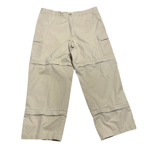 CACHAREL Beige Double Zip Off Trousers High Rise Cargo 100% Cotton Size 38 Flaws - Picture 1 of 16